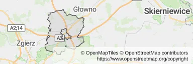Mapa z zaznaczonym Strykowem