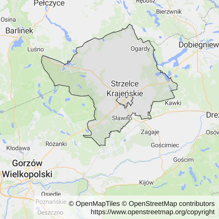 Mapa z zaznaczonym Strzelcach Krajeńskich