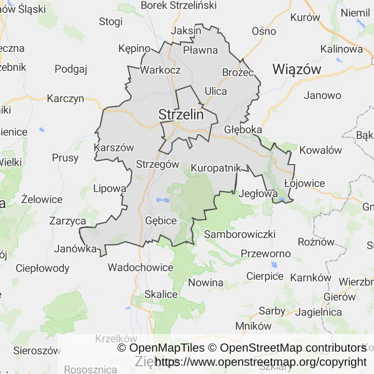 Mapa z zaznaczonym Strzelinem