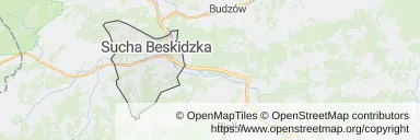 Mapa z zaznaczoną Suchej Beskidzkiej