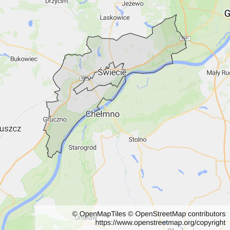 Mapa z zaznaczonym Świeciu