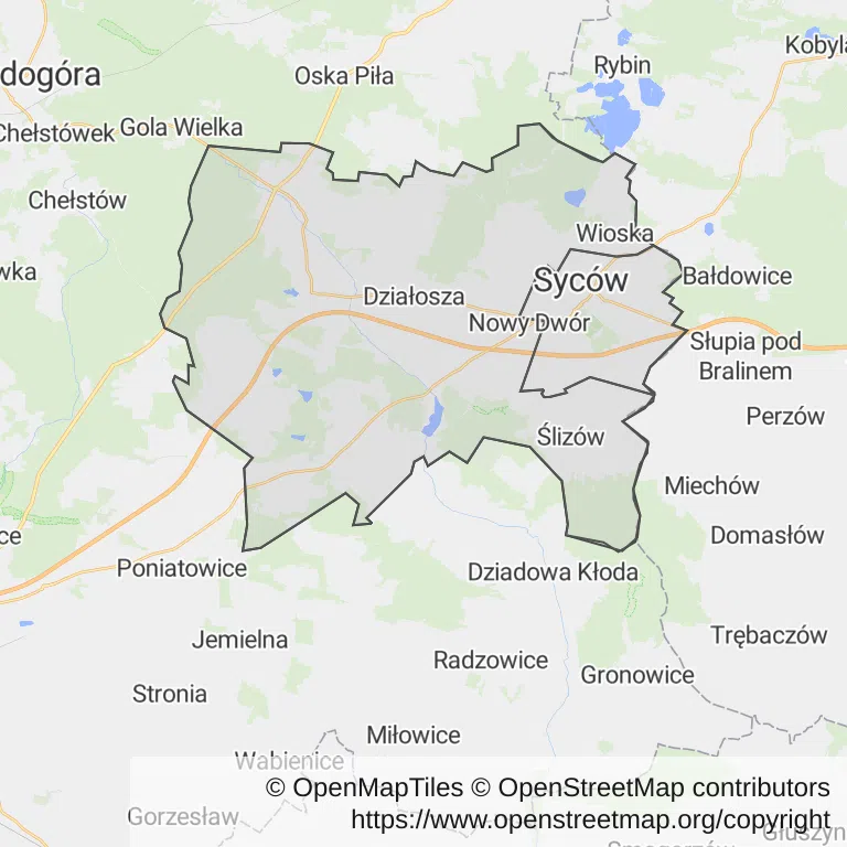 Mapa z zaznaczonym Sycowem