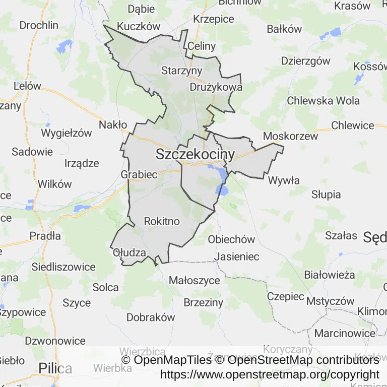 Mapa z zaznaczonym Szczekocinami