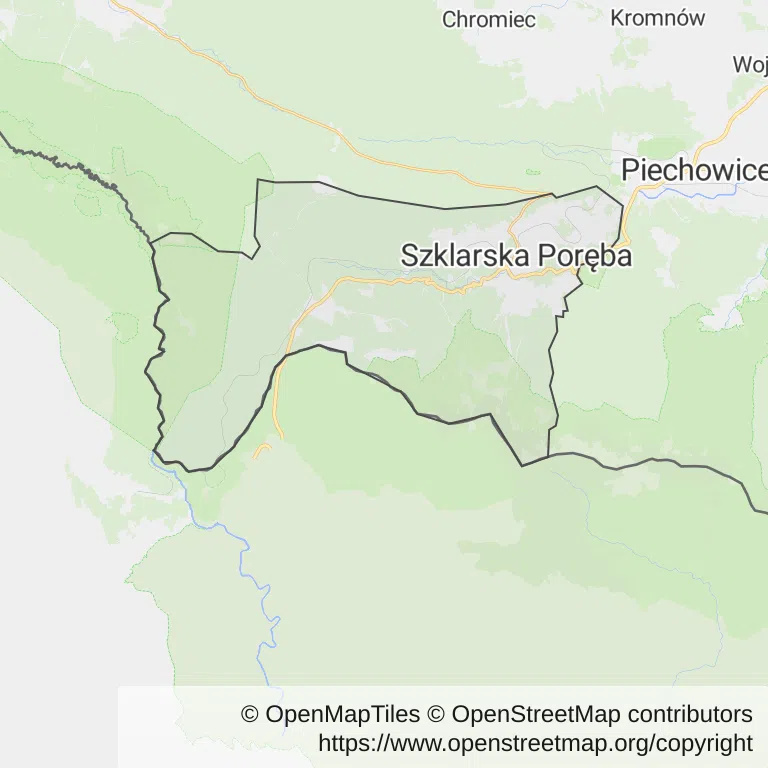 Mapa z zaznaczoną Szklarskiej Porębem