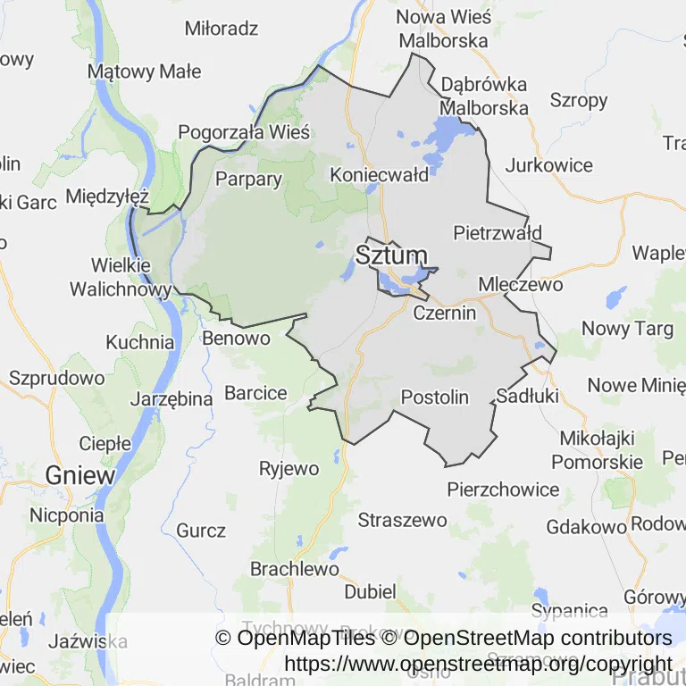 Mapa z zaznaczonym Sztumem