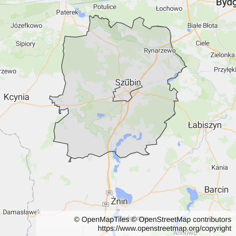 Mapa z zaznaczonym Szubinem