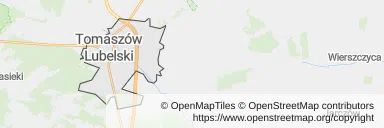 Mapa z zaznaczonym Tomaszowie Lubelskim
