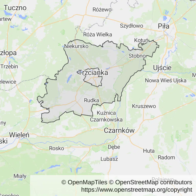 Mapa z zaznaczoną Trzcianką