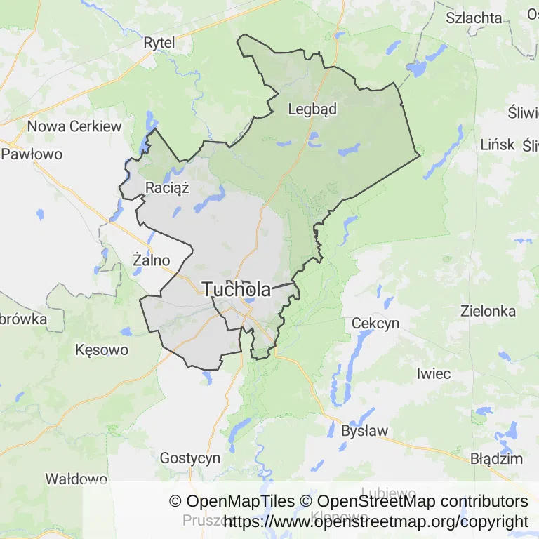 Mapa z zaznaczoną Tucholi
