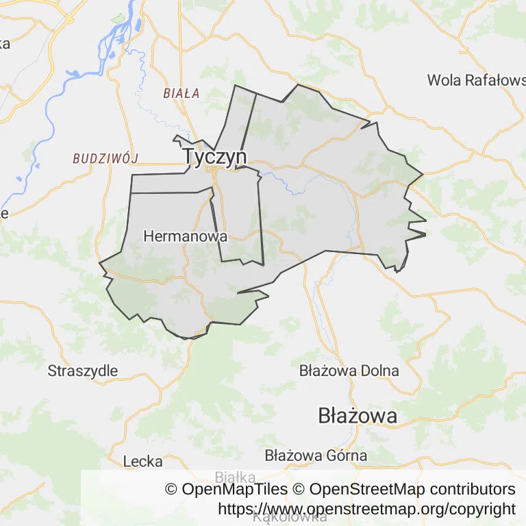 Mapa z zaznaczonym Tyczynem