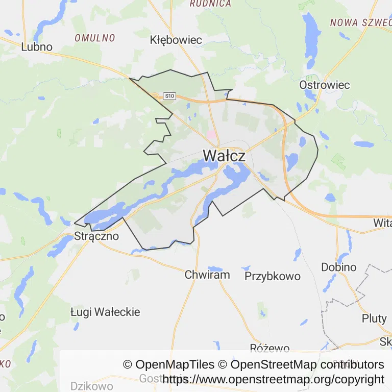 Mapa z zaznaczonym Wałczem