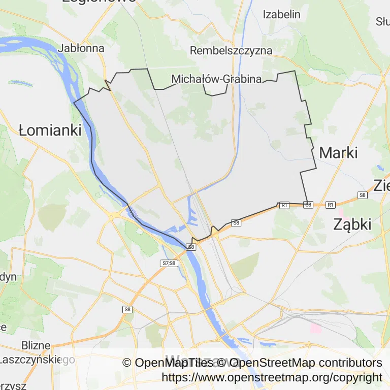 Mapa z zaznaczoną Białołęką w Warszawie