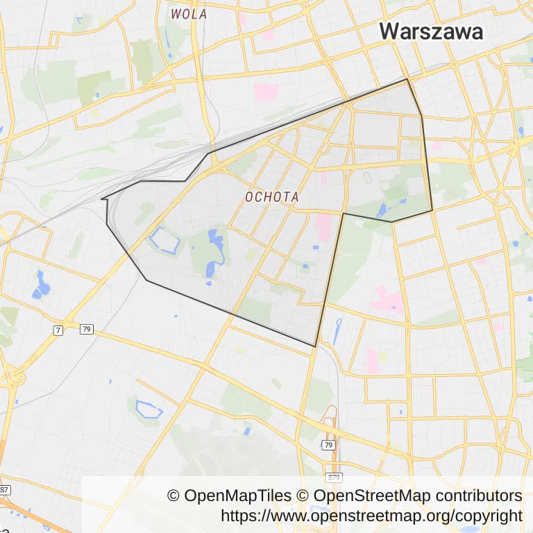 Mapa z zaznaczoną Ochotą w Warszawie