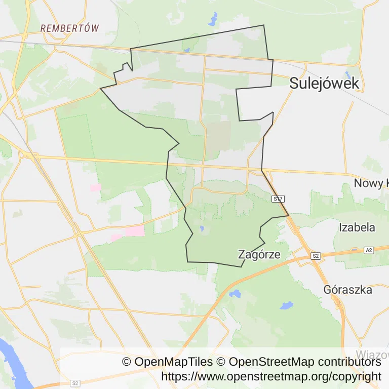 Mapa z zaznaczoną Wesołą w Warszawie
