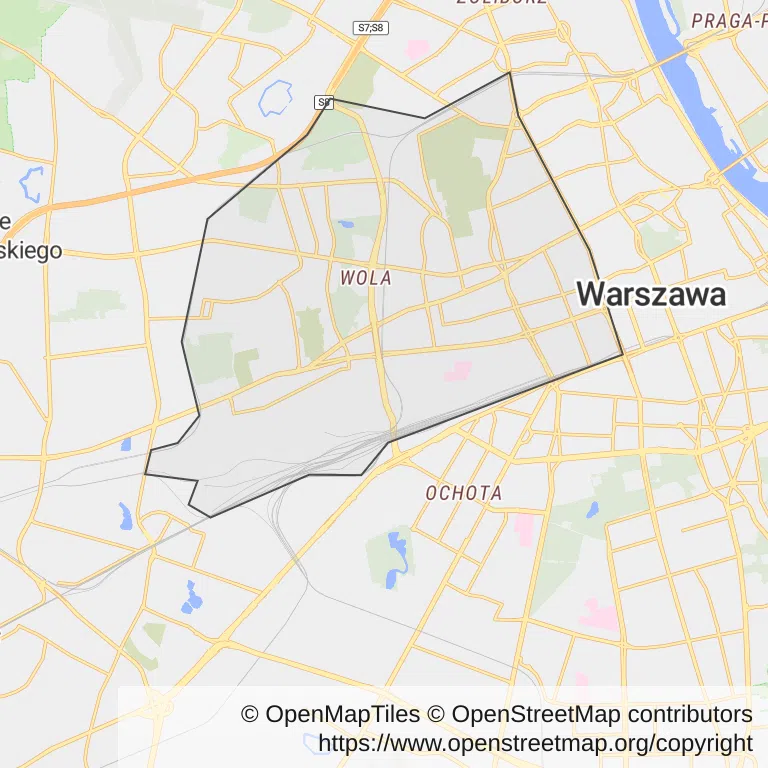 Mapa z zaznaczoną Wolą w Warszawie