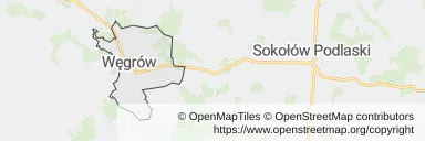 Mapa z zaznaczonym Węgrowem