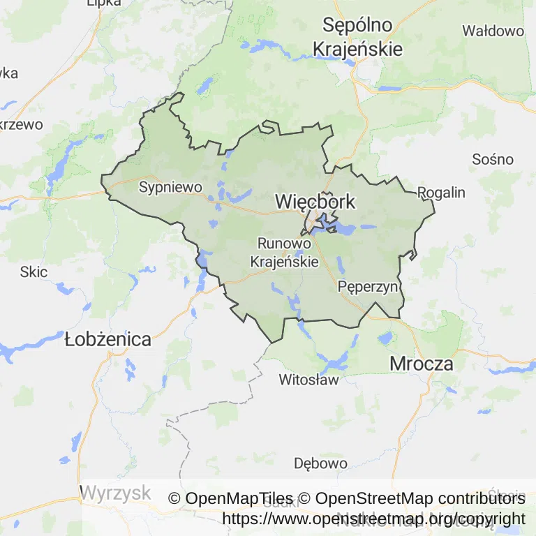 Mapa z zaznaczonym Więcborkiem
