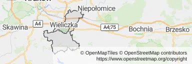 Mapa z zaznaczoną Wieliczką