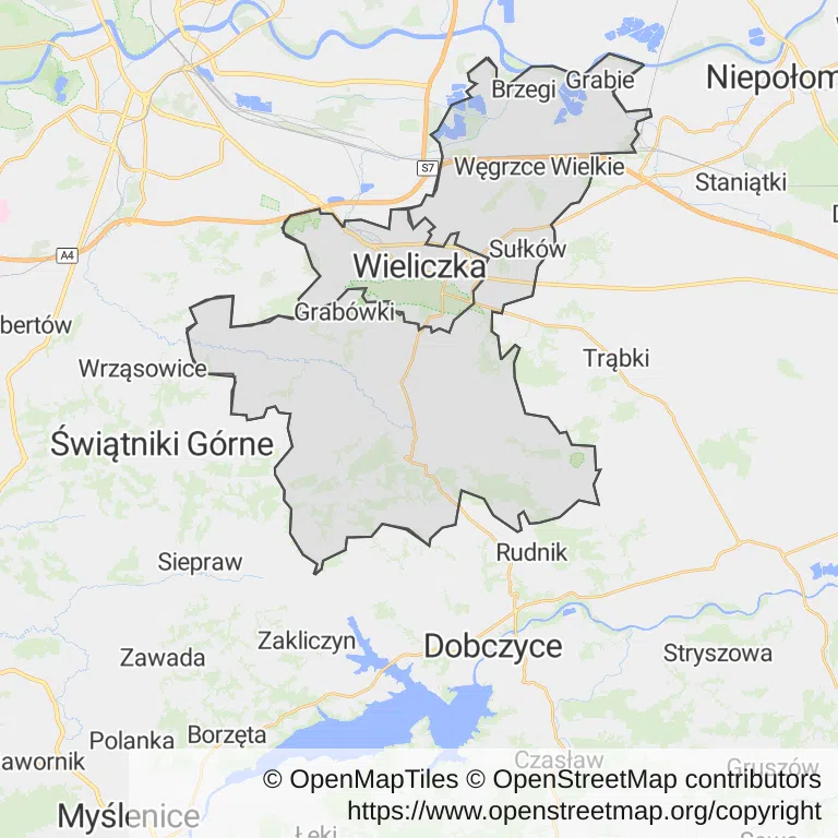 Mapa z zaznaczoną Wieliczką