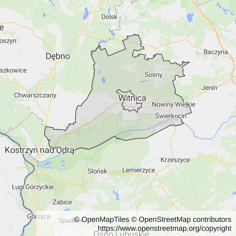 Mapa z zaznaczonym Witnicy