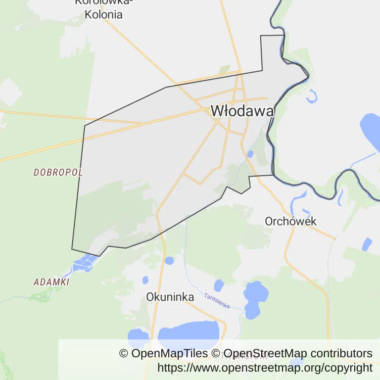 Mapa z zaznaczoną Włodawem