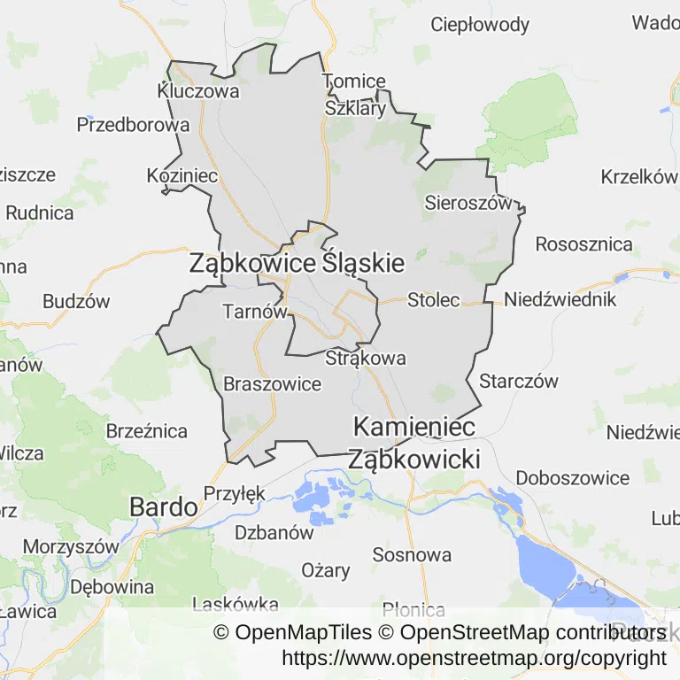 Mapa z zaznaczonym Ząbkowicach Śląskich