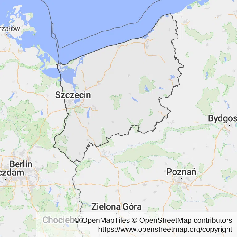 Kolonoskopia na NFZ — Mapa z zaznaczonym województwem zachodniopomorskim