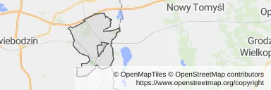 Mapa z zaznaczonym Zbąszynkiem
