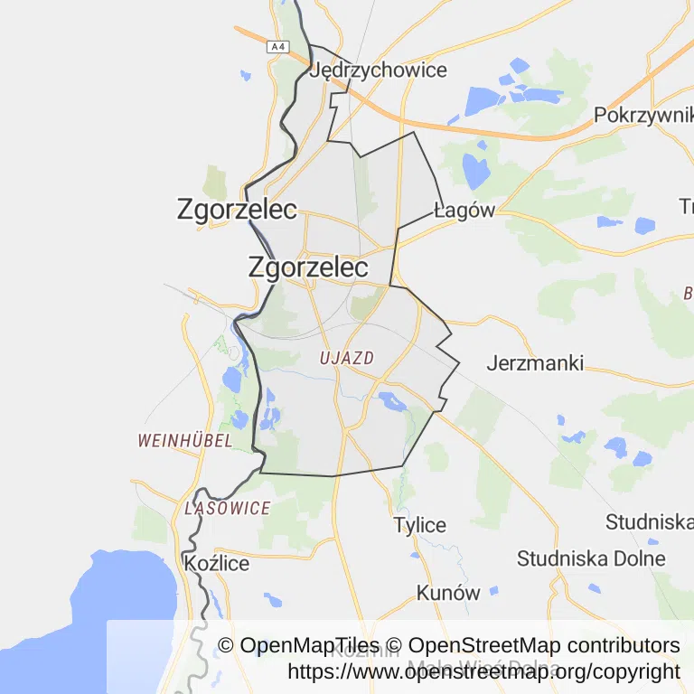 Mapa z zaznaczonym Zgorzelcu