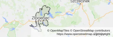 Mapa z zaznaczonym Złocieńcu