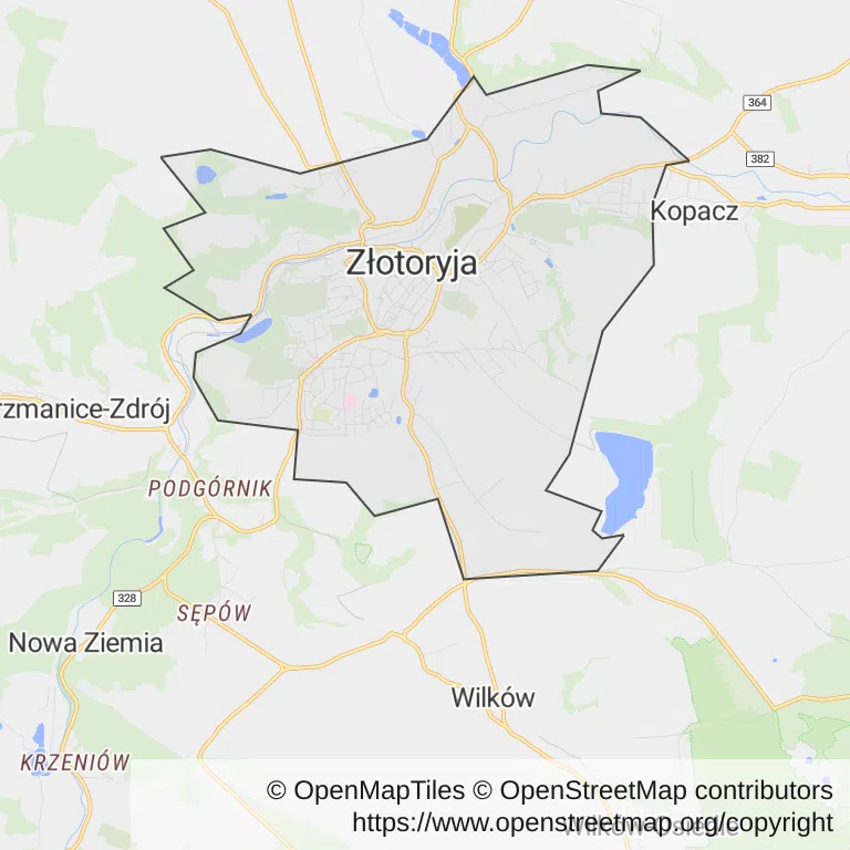 Mapa z zaznaczoną Złotoryi
