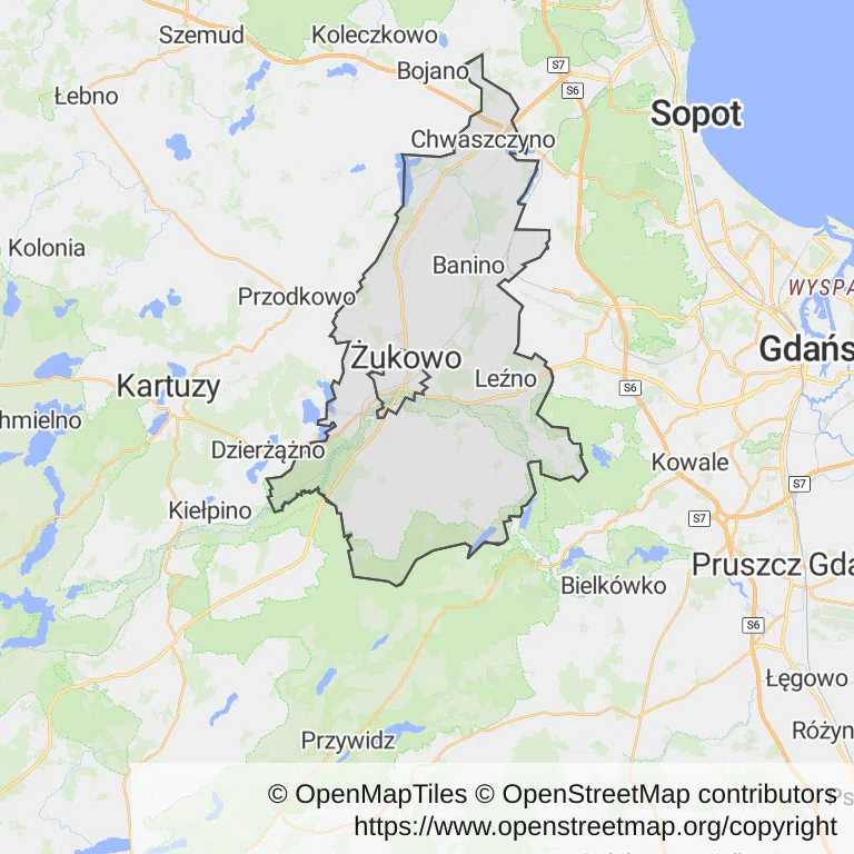Mapa z zaznaczonym Żukowem