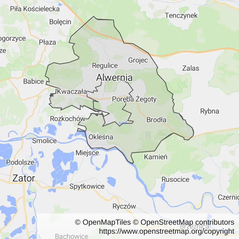 Mapa z zaznaczoną Alwerni