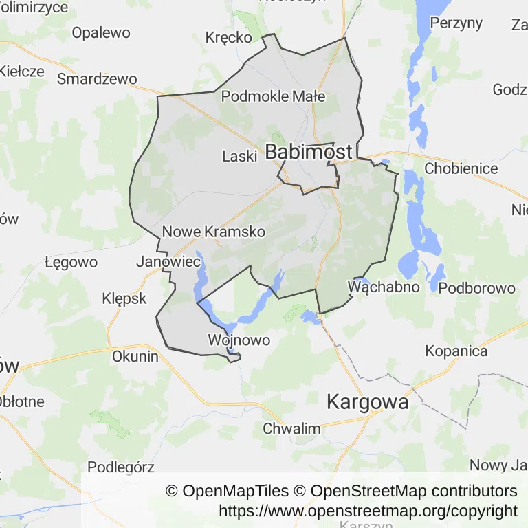 Mapa z zaznaczonym Babimoścem