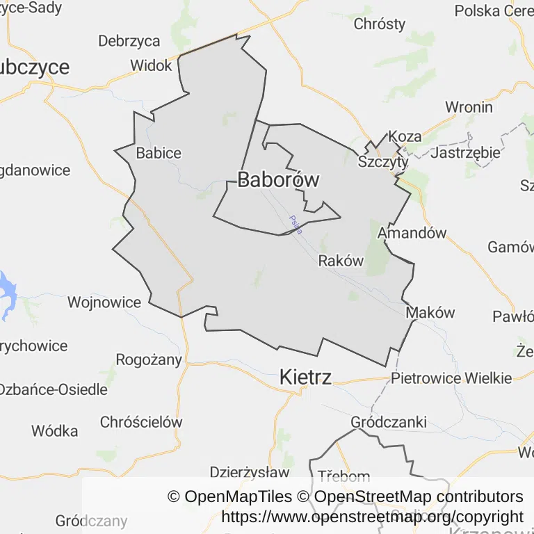 Mapa z zaznaczonym Baborowem