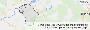 Mapa z zaznaczonym Baranowie Sandomierskim