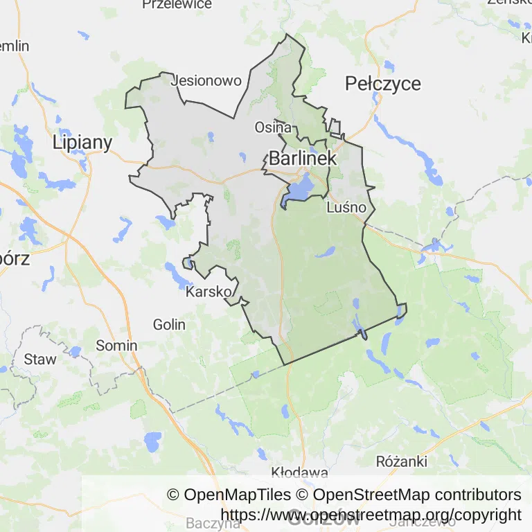 Mapa z zaznaczonym Barlinkiem