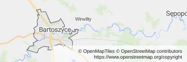 Mapa z zaznaczonymi Bartoszycami