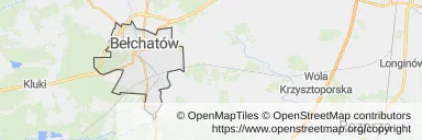 Mapa z zaznaczonym Bełchatowem