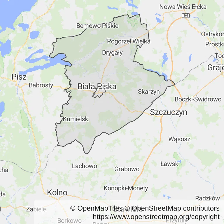 Mapa z zaznaczoną Białej Piskiej