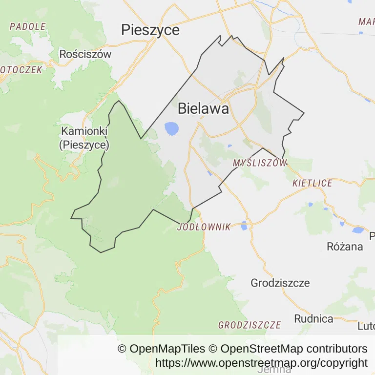 Mapa z zaznaczoną Bielawem