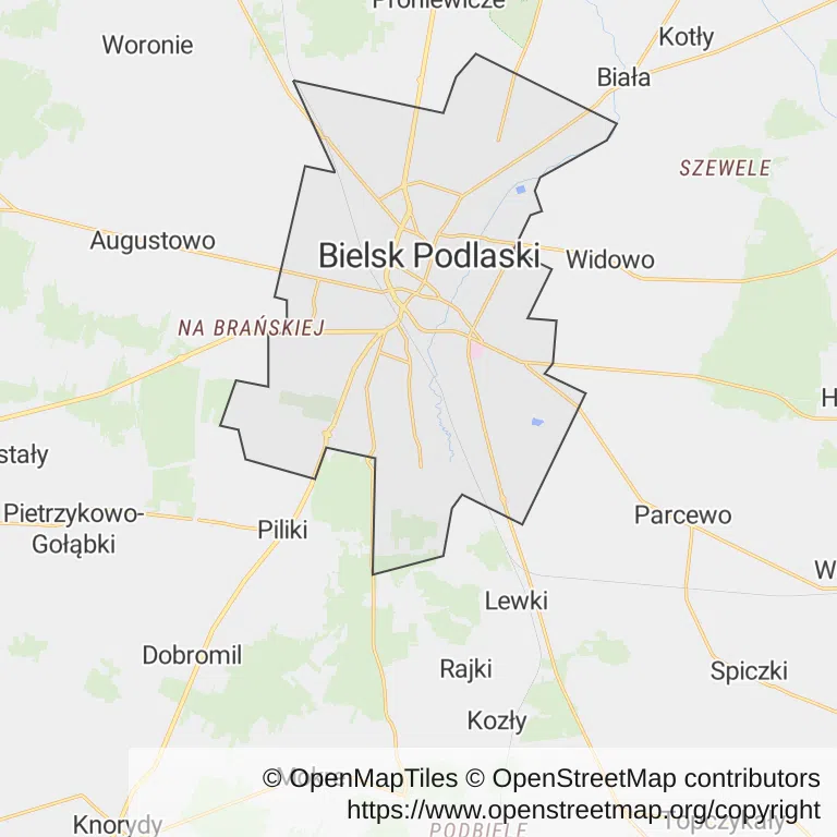 Mapa z zaznaczonym Bielsku Podlaskim