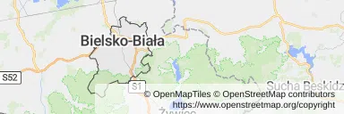 Mapa z zaznaczoną Bielsku-Białej