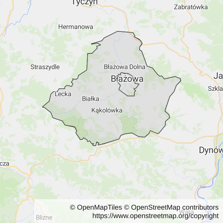 Mapa z zaznaczoną Błażowej