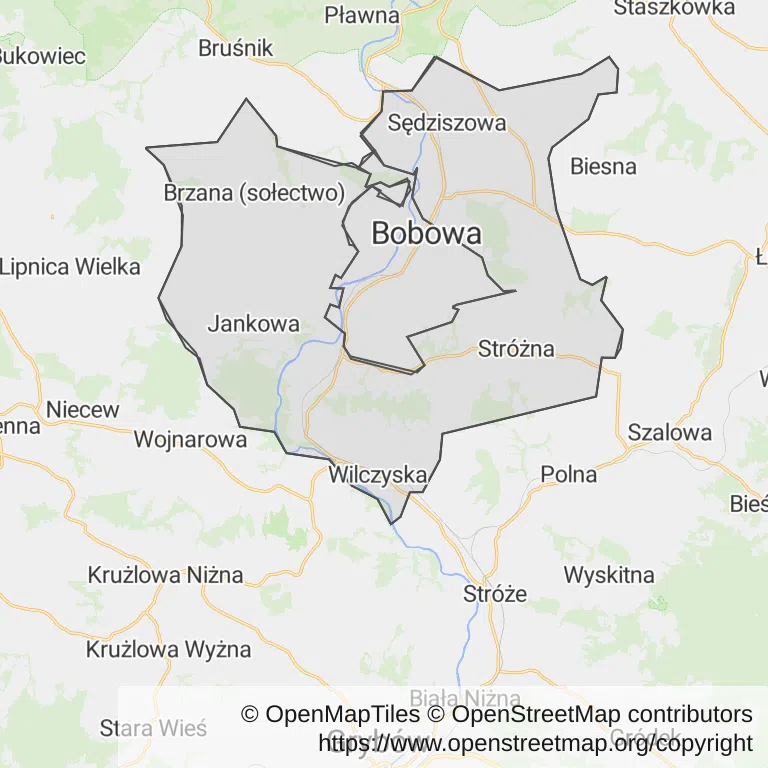 Mapa z zaznaczoną Bobowej
