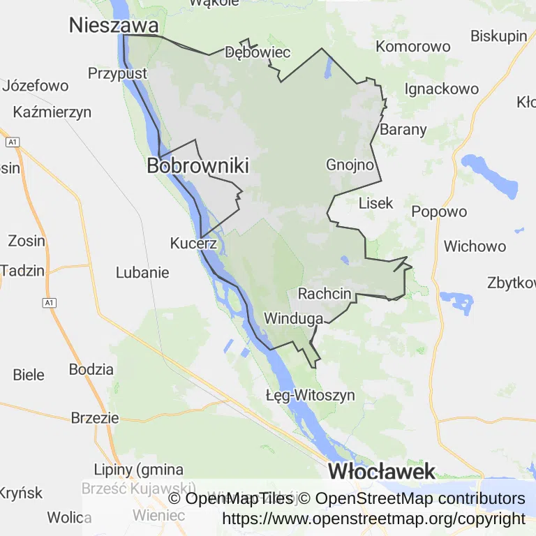 Mapa z zaznaczonym Bobrownikami
