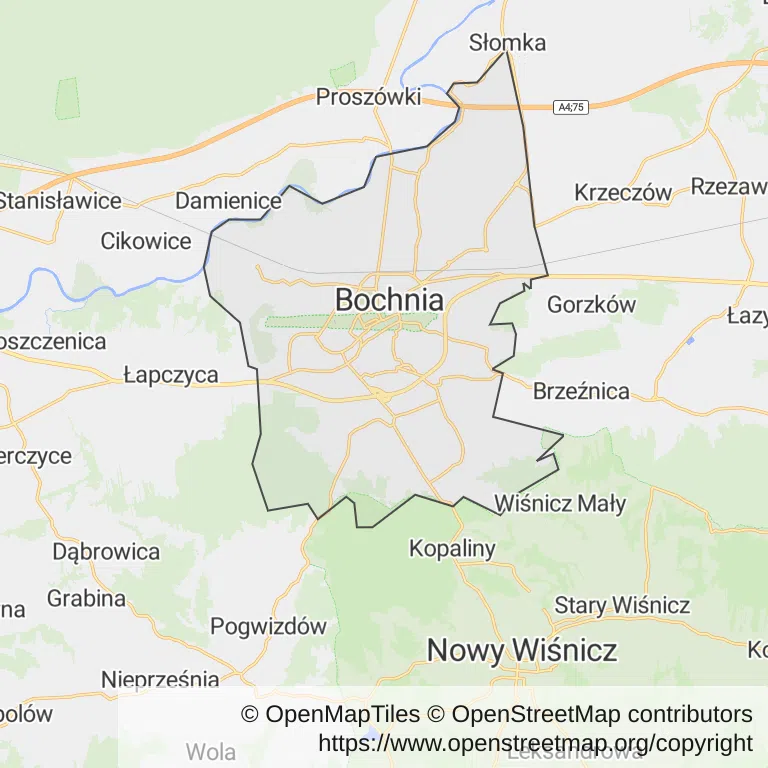 Mapa z zaznaczoną Bochni