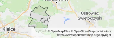 Mapa z zaznaczonym Bodzentynem