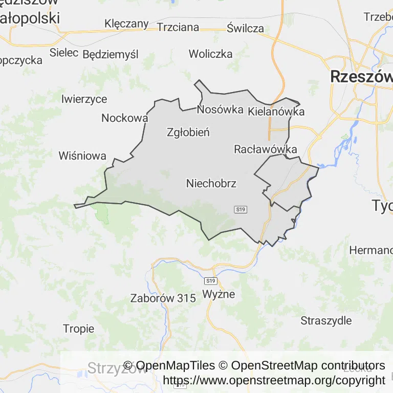 Mapa z zaznaczoną Boguchwale