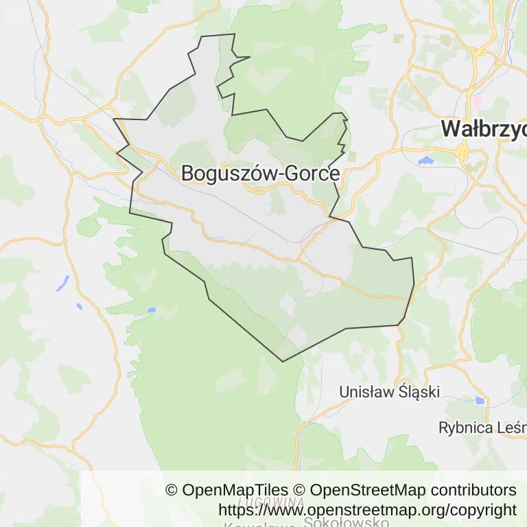 Mapa z zaznaczonymi Boguszowie-Gorcami
